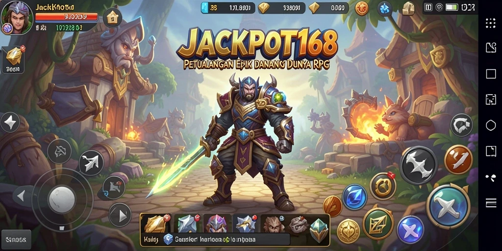 Screenshot utama JACKPOT168 menampilkan pertarungan epik dalam permainan RPG.