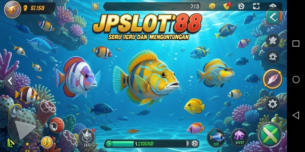 Screenshot gameplay dari JPSLOT88, menampilkan aksi menembak ikan.