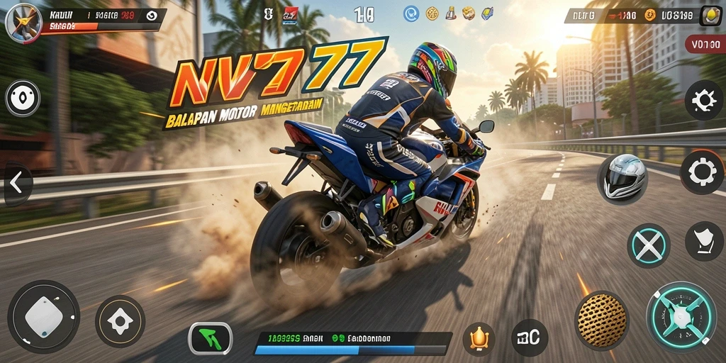 Tampilan gameplay NV77 yang mendebarkan saat balapan motor.
