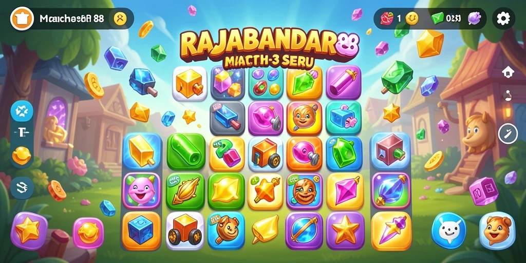 Tangkapan layar utama RAJABANDAR88 menunjukkan gameplay Match-3 yang menarik.