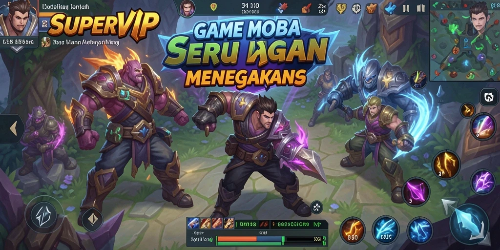 Tangkapan layar utama menampilkan aksi seru dalam gameplay MOBA.